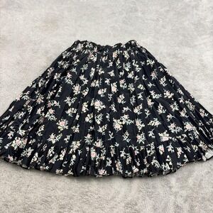 VTG Desert West Sherry‎ Holt Skirt Womens M/L Black Floral Ruffle 90s Dainty
